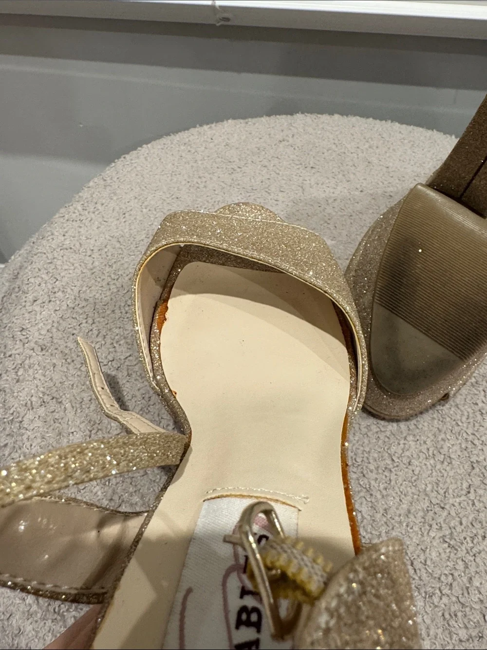 Glitter Platform T-Strap Heels in Gold